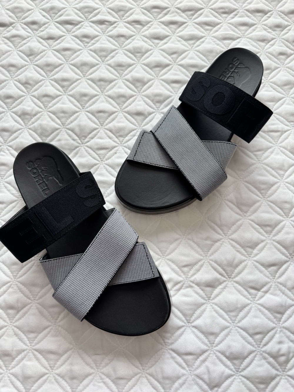 Sorel Roaming Sport Slide Platform Slip On Black White Sandals Shoes Size 7.5